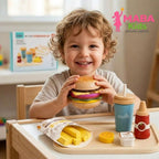 Set de hamburguesa y papas de madera Montessori