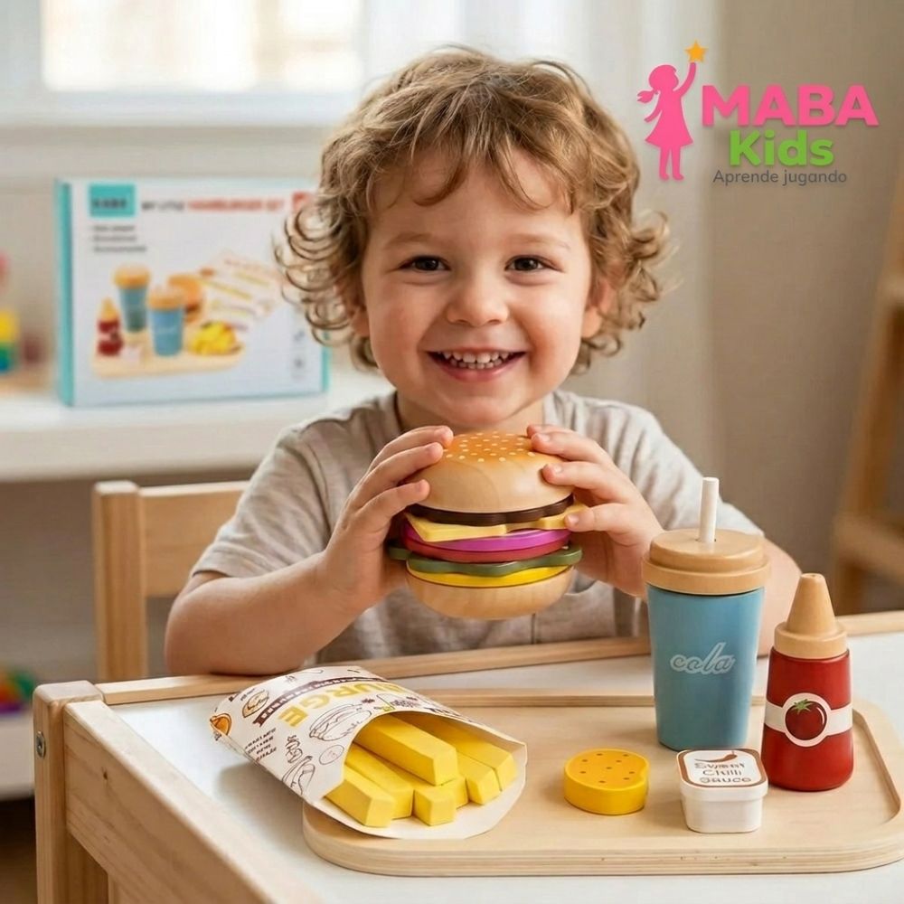 Set de hamburguesa y papas de madera Montessori