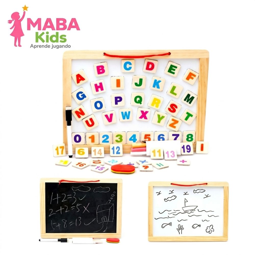 Pizarra didáctica de madera doble cara magnética y tiza Montessori
