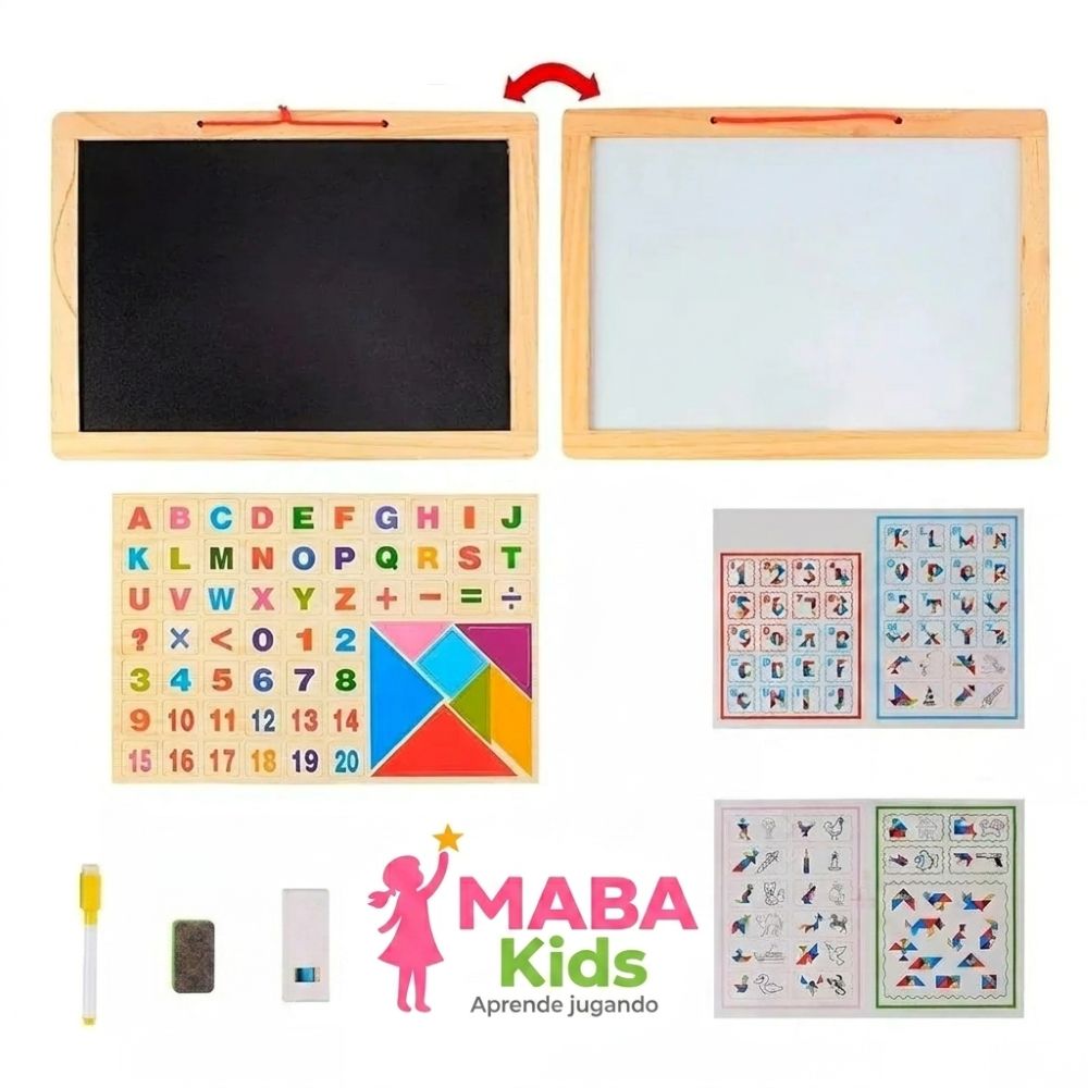Pizarra didáctica de madera doble cara magnética y tiza Montessori