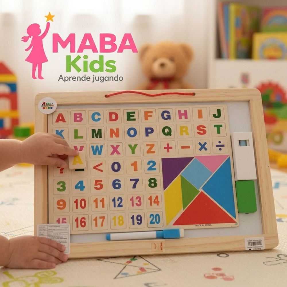 Pizarra didáctica de madera doble cara magnética y tiza Montessori