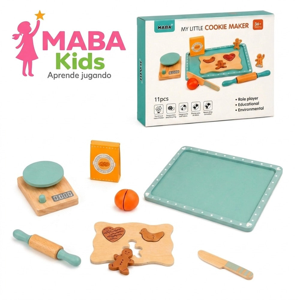 Set de repostería de madera con galletas y balanza Montessori