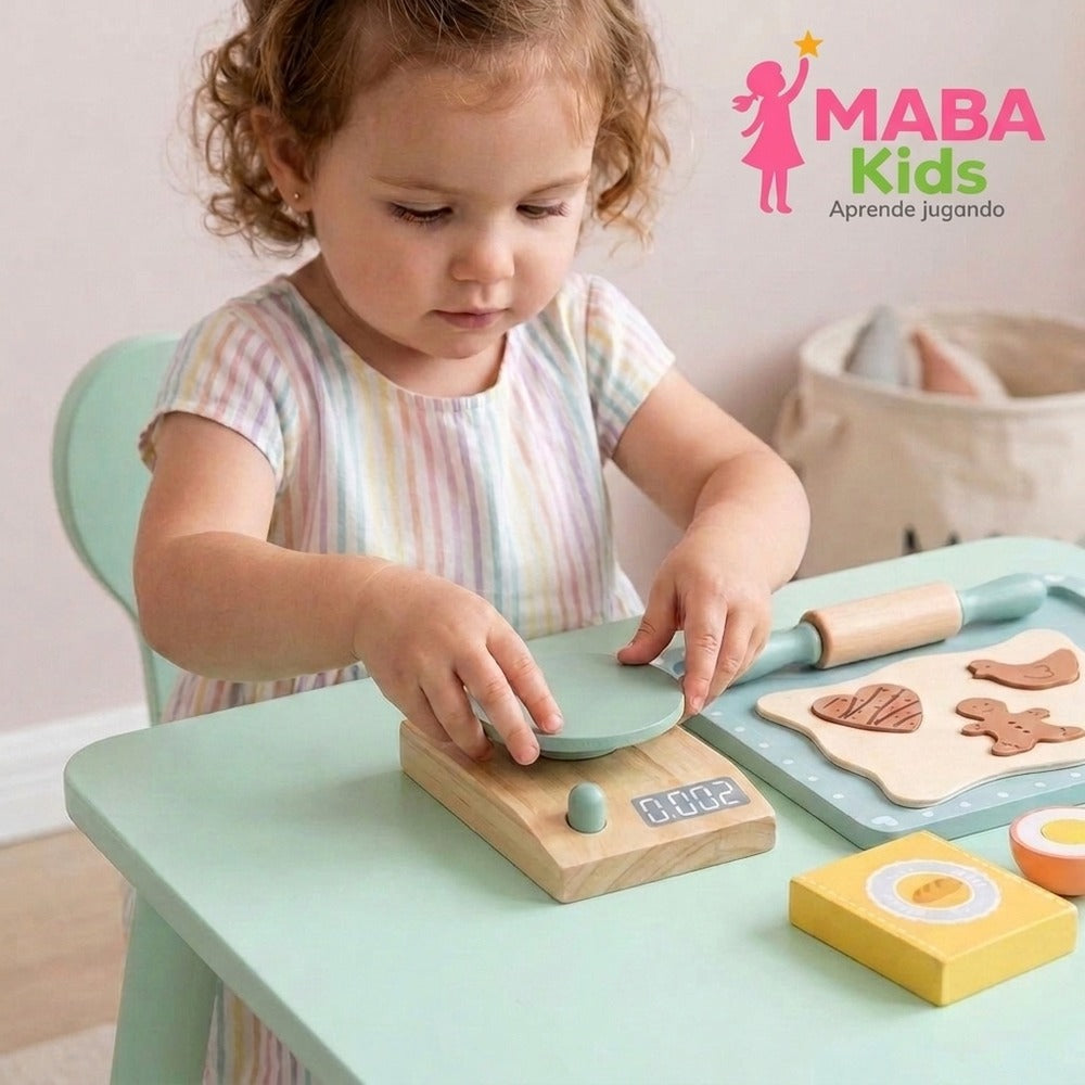 Set de repostería de madera con galletas y balanza Montessori