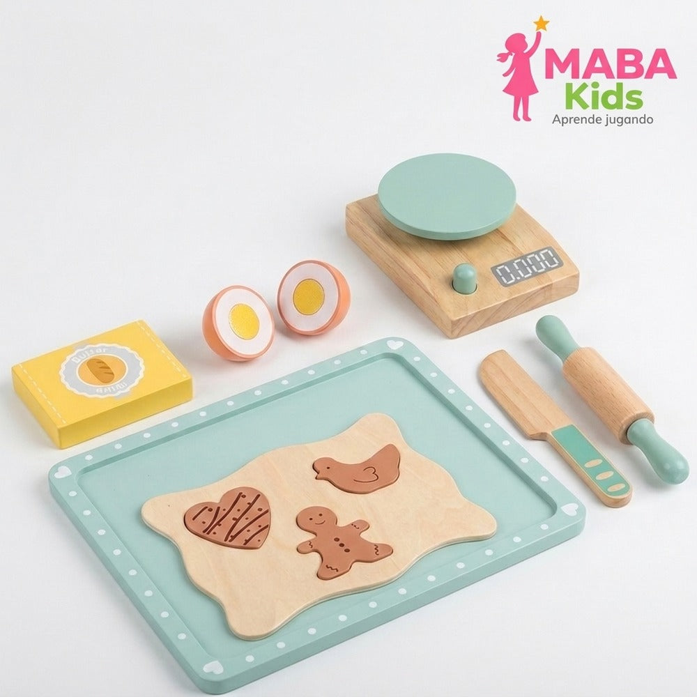 Set de repostería de madera con galletas y balanza Montessori