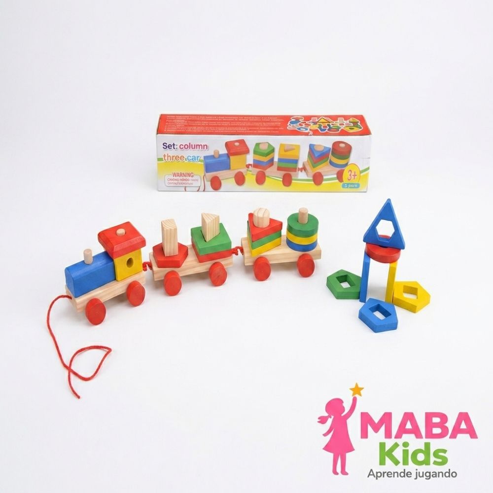 Trencito de madera con bloques de construcción Montessori
