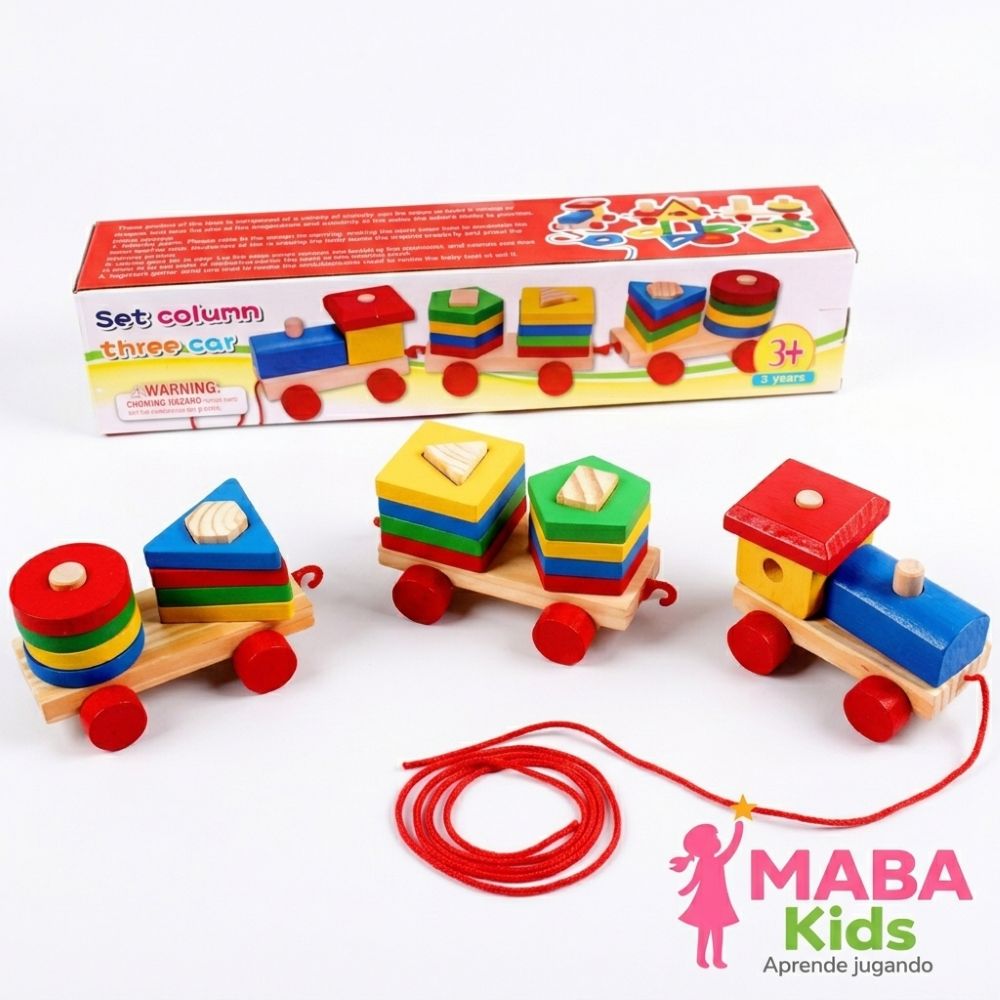 Trencito de madera con bloques de construcción Montessori