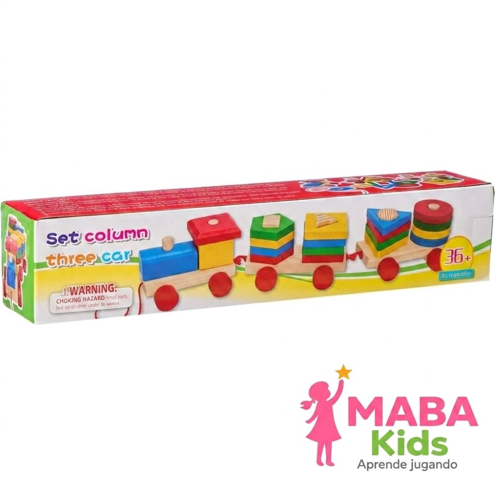 Trencito de madera con bloques de construcción Montessori