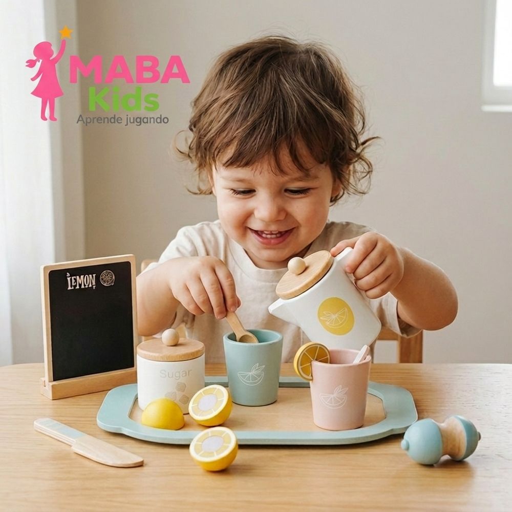 Set de té con limón y pizarra de menú Montessori
