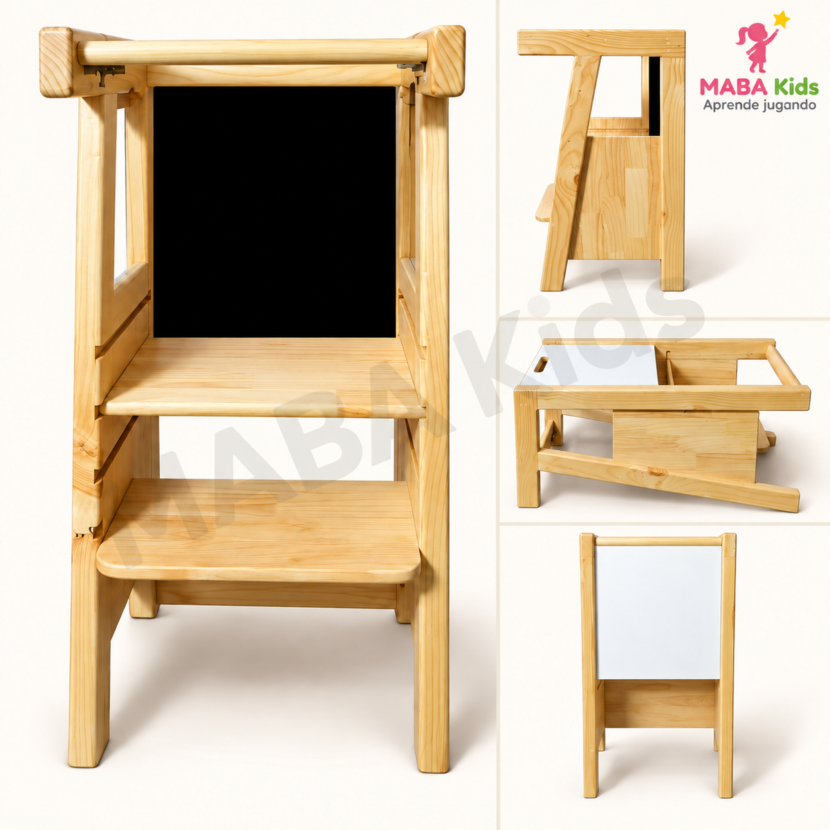 Torre de Aprendizaje Evolutiva 4 en 1 con pizarra reversible Montessori.