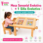 Mesa Evolutiva Sensorial Montessori + 1 Silla Evolutiva
