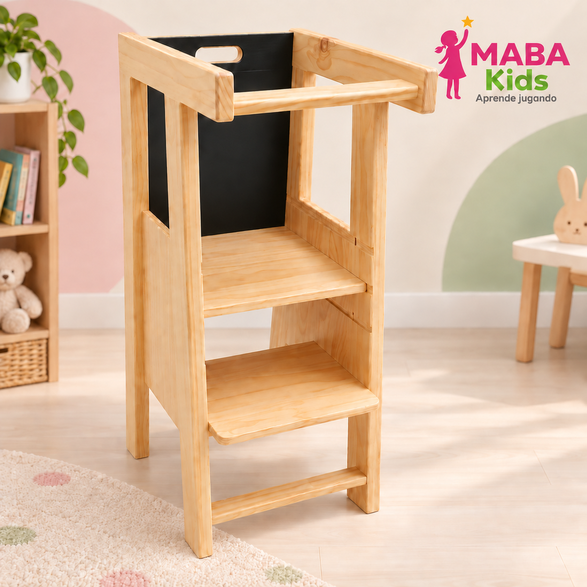 Torre de Aprendizaje Evolutiva 4 en 1 con pizarra reversible Montessori.